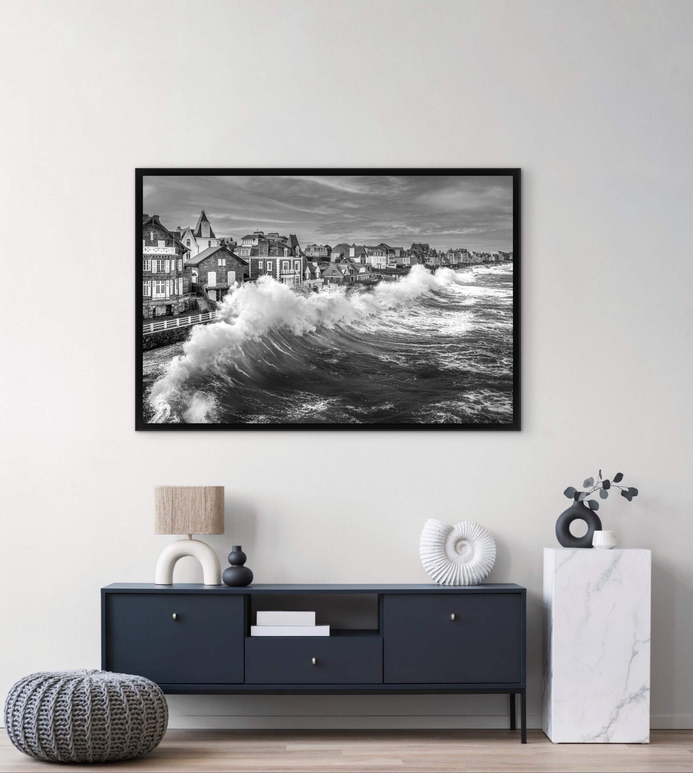 Mockup, noir et blanc, vague, mer, sillon, Saint-Malo, Bretagne