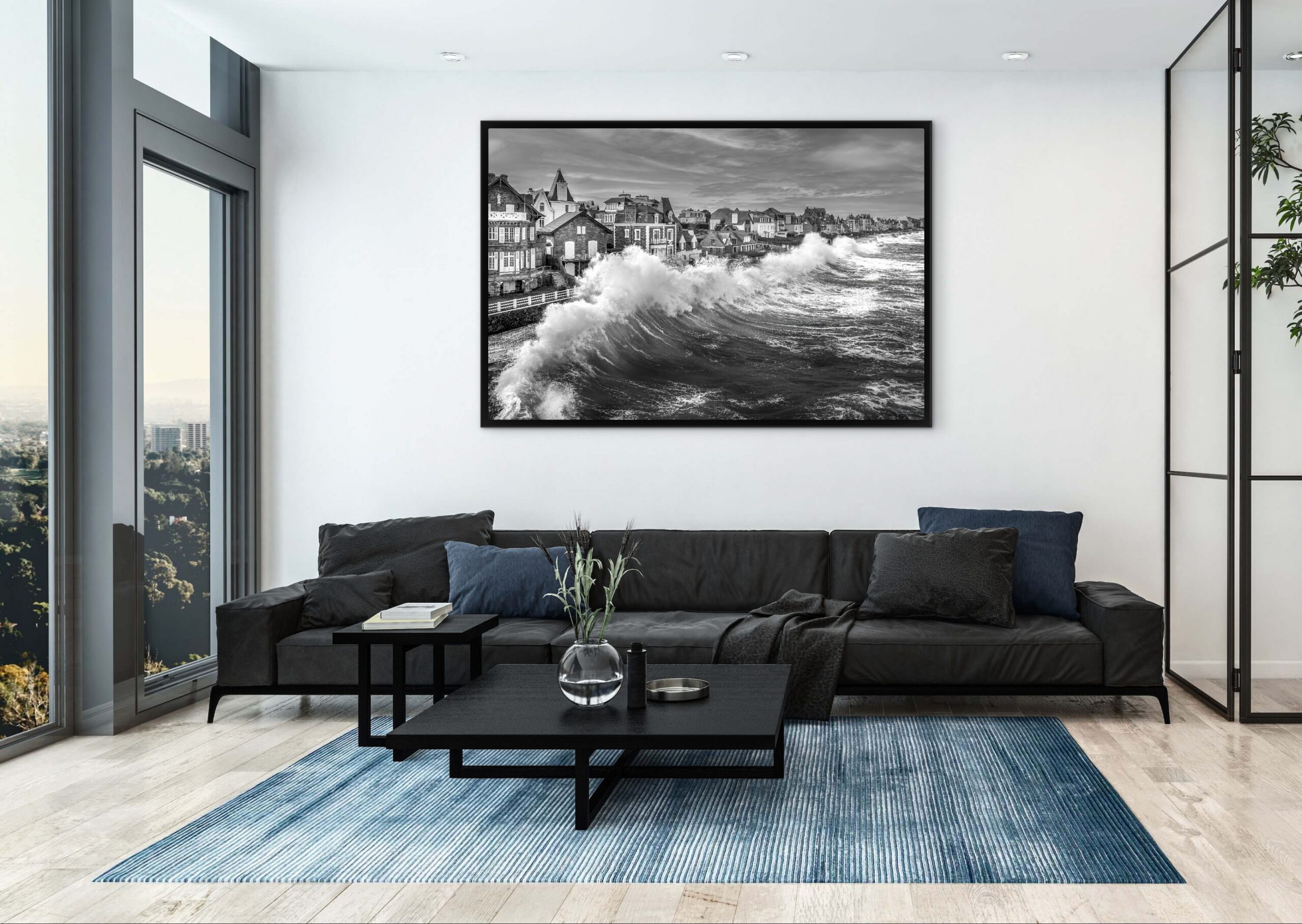 Mockup, noir et blanc, vague, mer, sillon, Saint-Malo, Bretagne