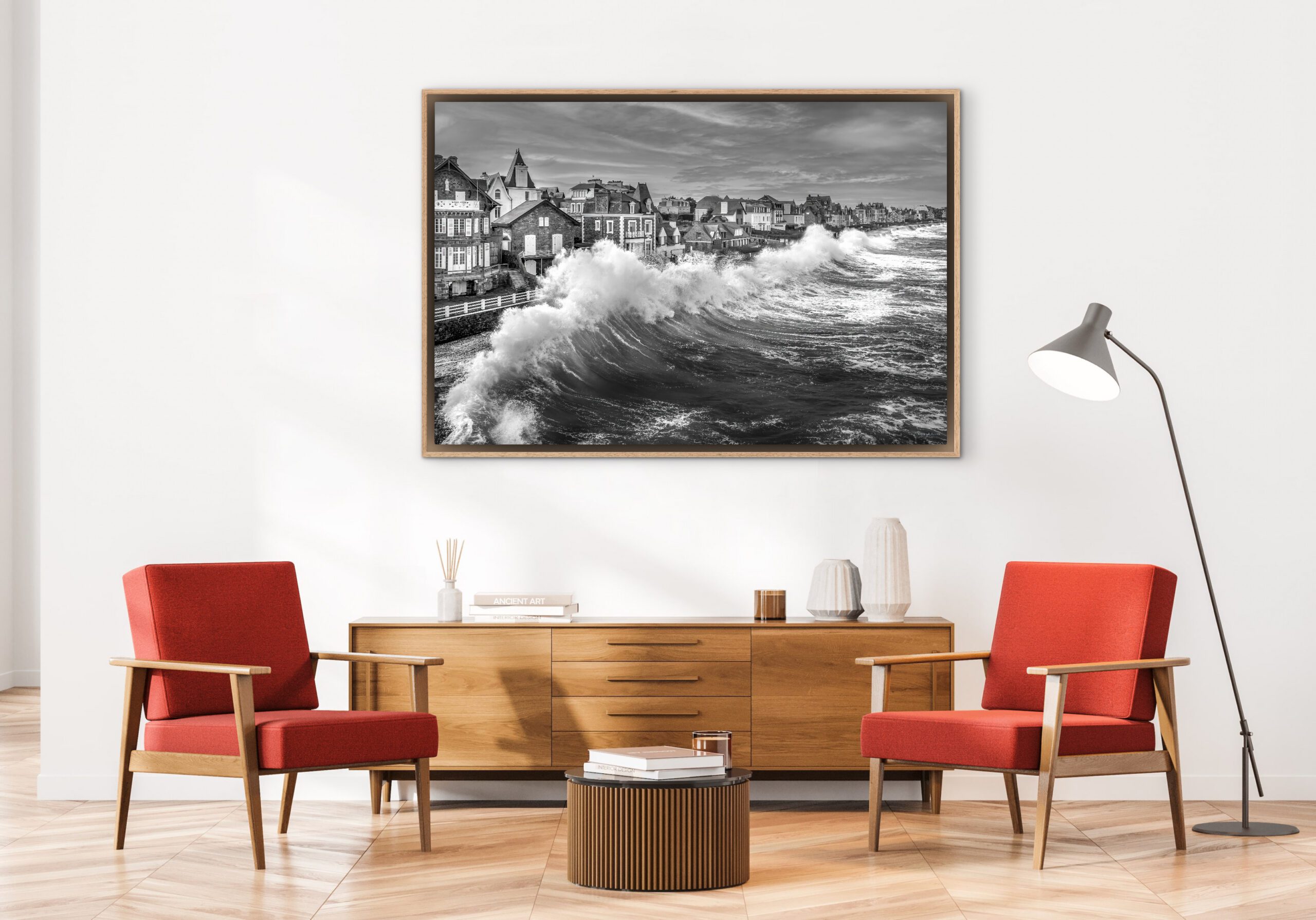 Mockup, noir et blanc, vague, mer, sillon, Saint-Malo, Bretagne